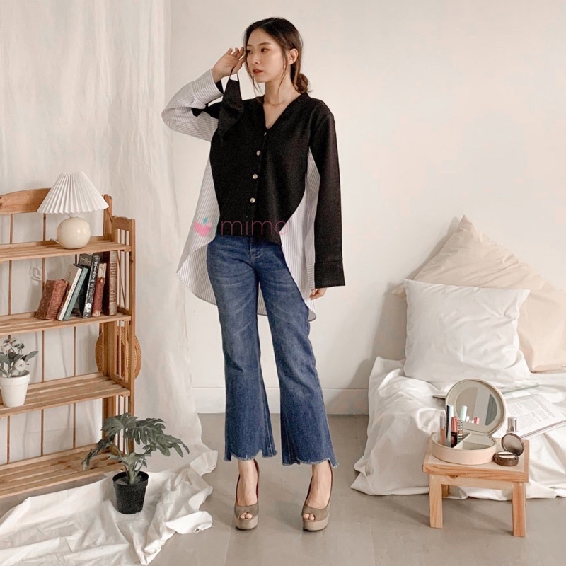 Kemeja black stripe bahan katun bagus (reseller brand mimo label)