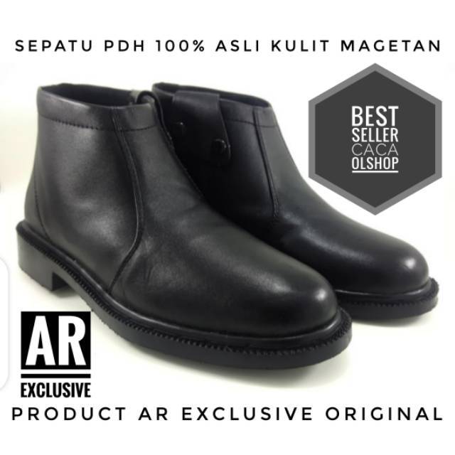 AR Exclusive Sepatu PDH Resleting Sleting Samping Sletingan 100% Kulit Asli Original Hitam Dove TNI