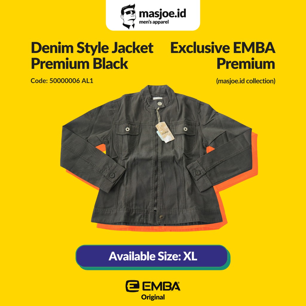 Jaket Jeans Denim Pria EMBA Original - Premium Black