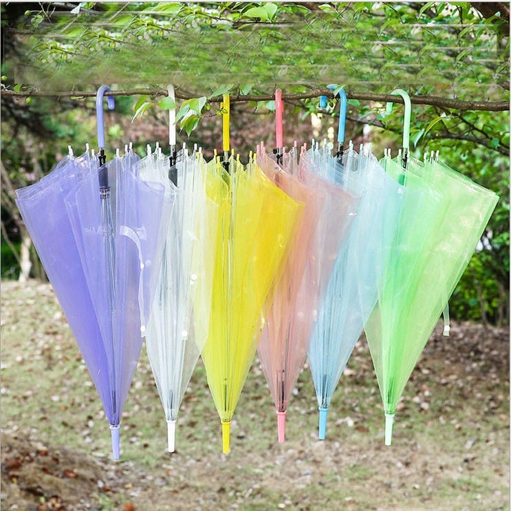 Payung Transparan Style Korea Jepang Polos Warna Warni Payung Lipat Bening Cantik Payung Rainbow Umbrella Fashionable Candy Color Import Murah