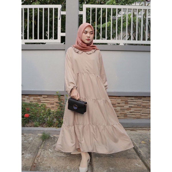 IZANY Gamis Dress Wanita / Midi Dress XXL Jumbo Collar Plain Polos Wanita banyak Warna busui friendly