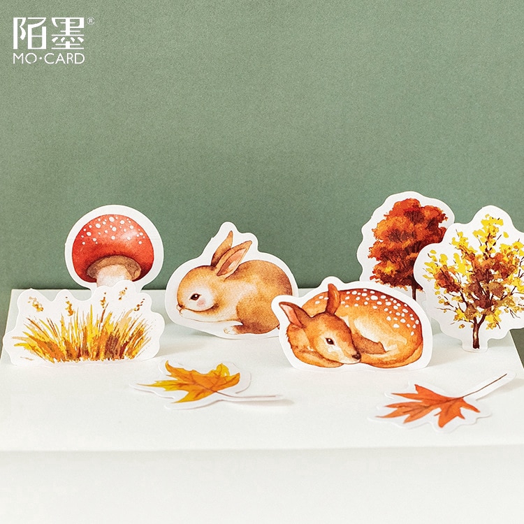 45Pcs Stiker Motif Hutan Musim Gugur untuk Scrapbook / Jurnal / Diary-2
