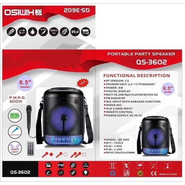 Speaker Bluetooth Portable Brain Power bass Bonus Microphone Speaker Karaoke 6.5 Inchi Suara Mant