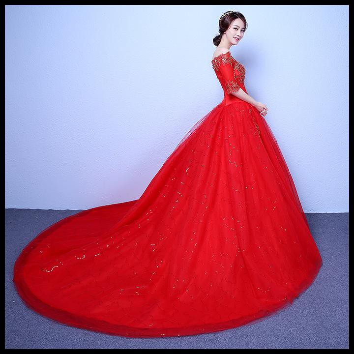 Baru Gaun Pengantin Ekor-Lengan Panjang-Baju Pengantin Ekor L7-Ab Termurah