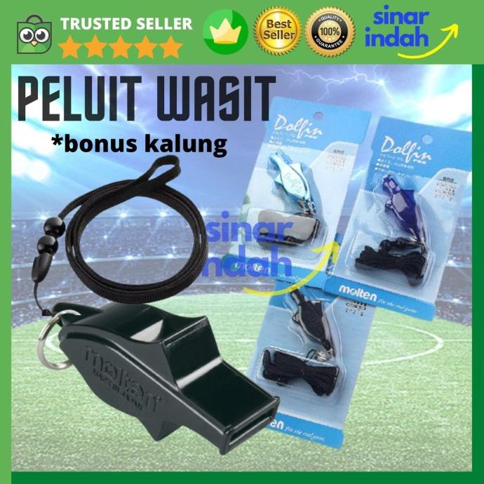 PELUIT WASIT BOLA BASKET VOLI FUTSAL PLUIT MOLTEN DOLFIN BONUS LANYARD - Hitam