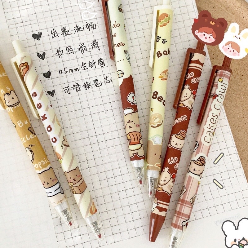 1 PCS Pen Gel Retractable Black Ink 0.5 Fancy Cute Pretty Korean Style Japanese Kawaii Cartoon For Student - Pulpen Mekanik Tinta Hitam Lucu Unik Imut Karakter Kartun Cantik Gaya Korea Jepang Minimalis Lovely Untuk Pelajar Aesthetic