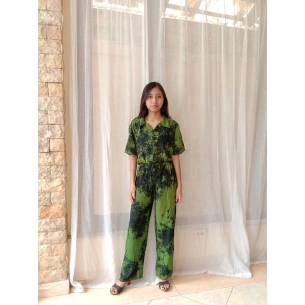 ONE SET SETCEL Tie Dye - Setelan TIE DYE WANITA PRIA GROSIR MURAH - ONESET TIE DYE BALI-HijauHitam