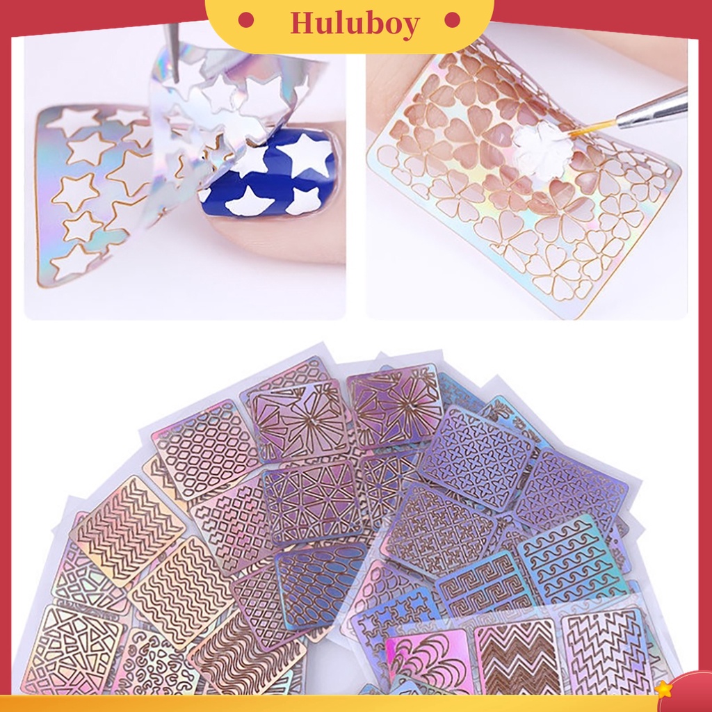 Huluboy Huluboy♡ 24 Pcs / Set Stiker Kuku Desain Hollow Out Untuk Alat Manicure Wanita