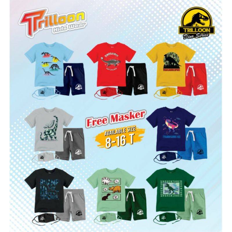 mg SETELAN ANAK LAKI-LAKI JUNIOR TEEN REMAJA DINO SERIES TRILLOON FREE MASKER