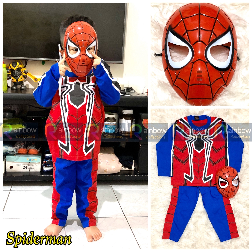 SETELAN ANAK KOSTUM (SABLON) + TOPENG SUPERHERO SPIDERMAN