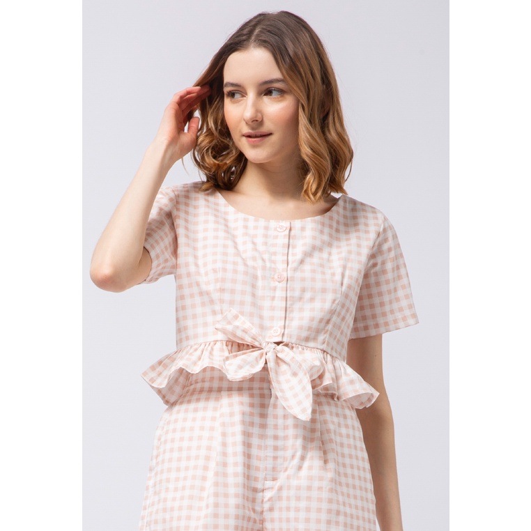 COLORBOX Ruffle Crop Blouse With Front Tie Pink