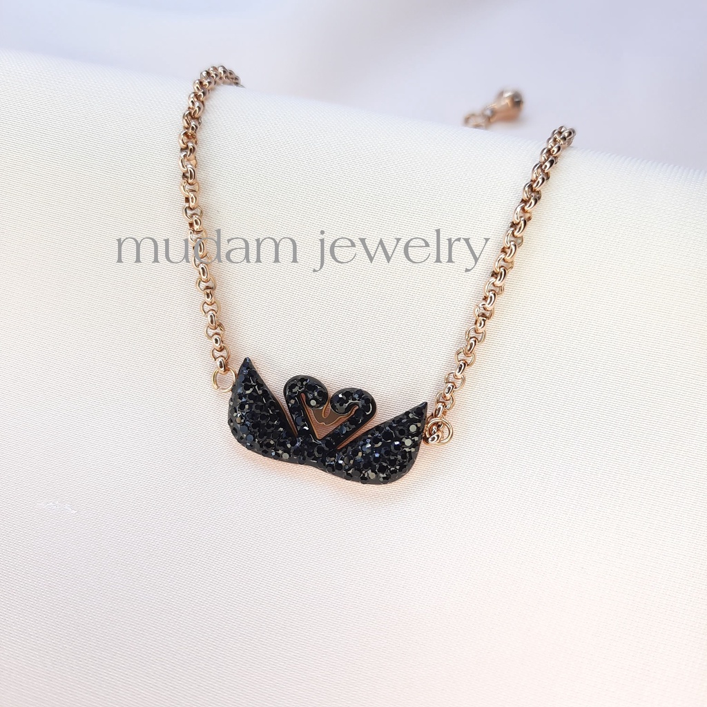 Gelang Rantai Model 2 Angsa Hitam Warna Rantai Rose Gold