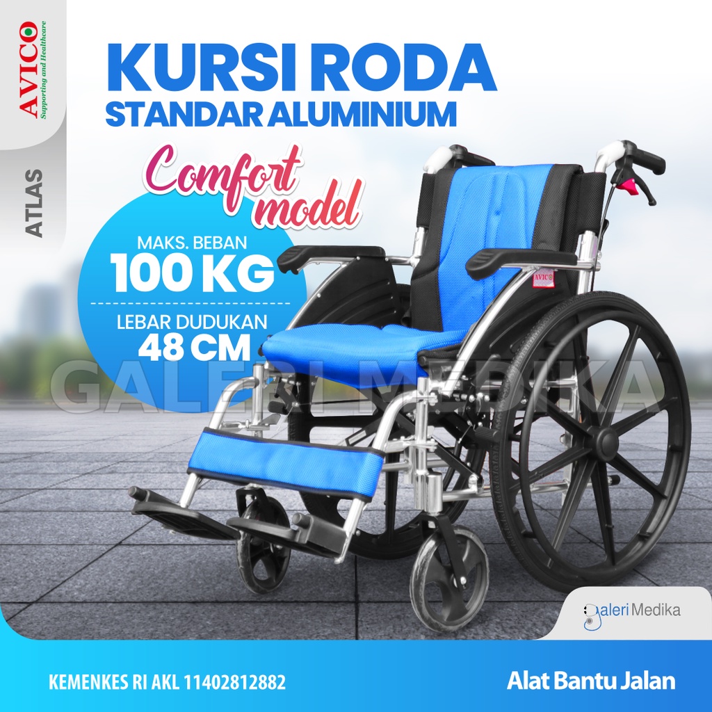 Kursi Roda Alumunium Avico Atlas Deluxe - Aluminium Wheelchair Busa Tebal Mudah Dilipat