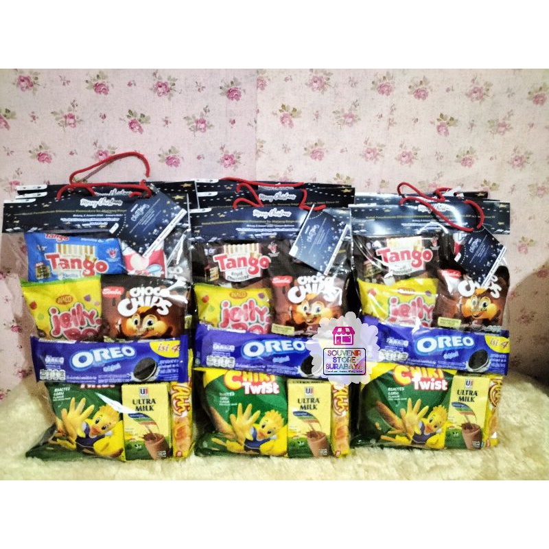 Paket Snack Ulang Tahun / Bingkisan Ultah Anak / Label Hangtag Custom / Snack Ultah Murah 7 snack 1 susu / Paket snack surabaya / Snack Khitan / Snack Tedhak siten / Hangtag Birthday