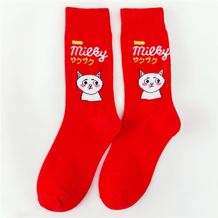 KK-20 kaos kaki cotton red milky snack hati kawai japan socks