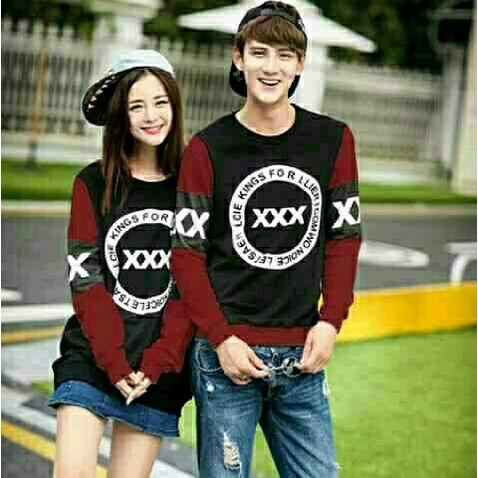 Murah - KaosCouple Sweater  XXX Blackmaroon / Baju Pasangan / Couplesamaan / CoupleJumbo / CoupleMur