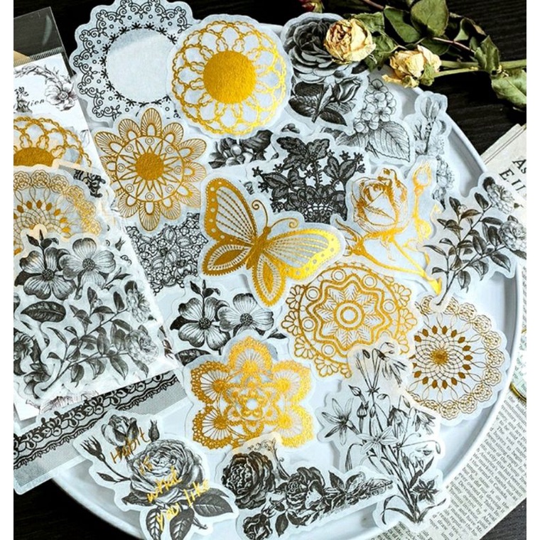 

Gold & Black Vintage Washi Sticker Medium Size Scrabooking Journal // Dimino