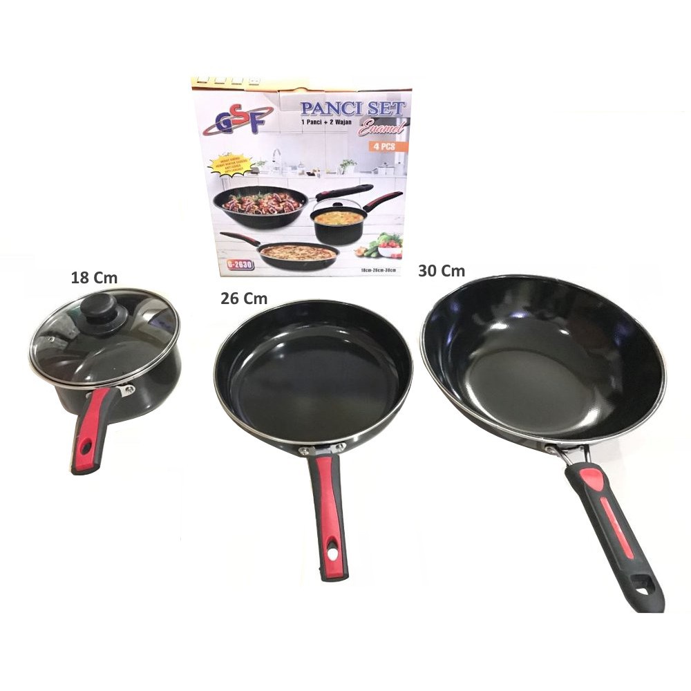 Panci Set GSF G-2630 Enamel Frypan Wajan Wok Saucepan Original NEW PROMO