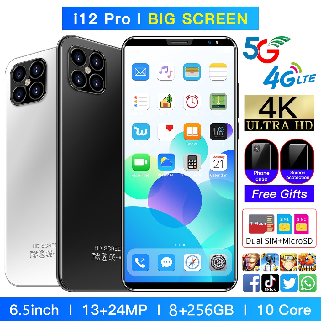 【COD+Pengiriman lokal】hp murah i12 pro max RAM 8GB+256GB ROM handphone promo Layar besar 6.5 inci smartphone Android Handphone Murah Best Gaming Performance Cellphone hp murah