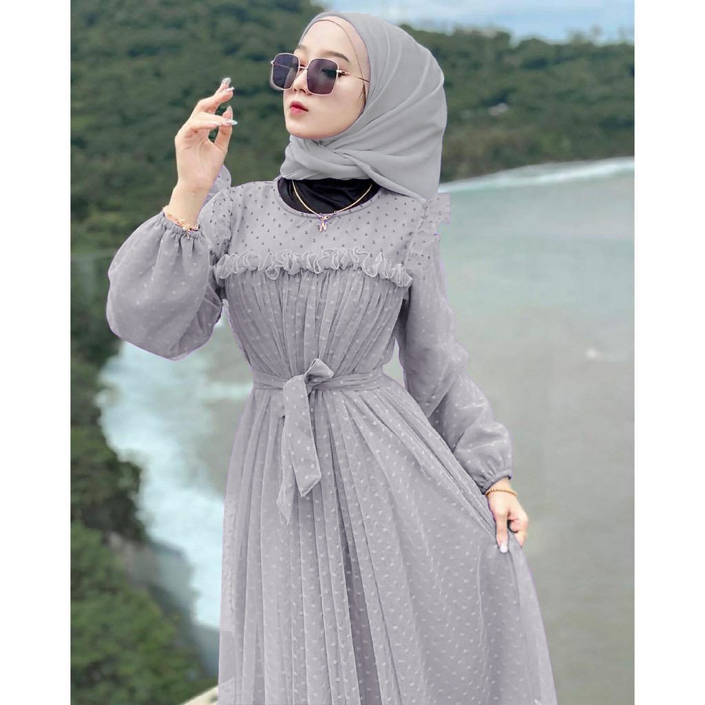 COD - MARBELA Dress Gamis Maxi Brukat Doty Polka Pesta Kondangan Muslim Wanita LD100 / DRESS MELANI TILE