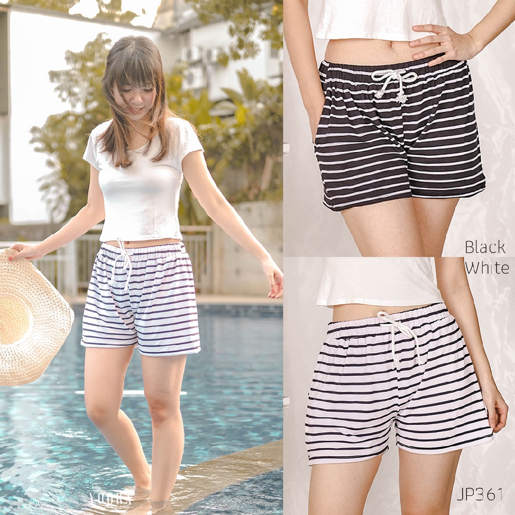 SALE Yoorachic Stripe Hot Pants Celana  Pendek  Santai 