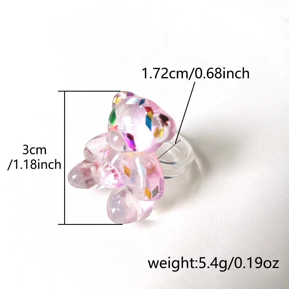 Needway  Gifts Resin Rings Sweet Bear Finger Rings Party Jewelry Big Cute Lovely|Color Jelly Color Crystal Korean Style/Multicolor