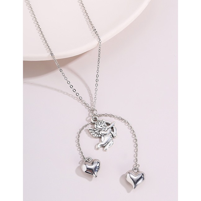 LRC Kalung Fashion White K Cupid Eros Alloy Heart Necklace P11135