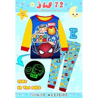  Baju  Tidur  Piyama anak  Glow  in the dark  karakter Junior 