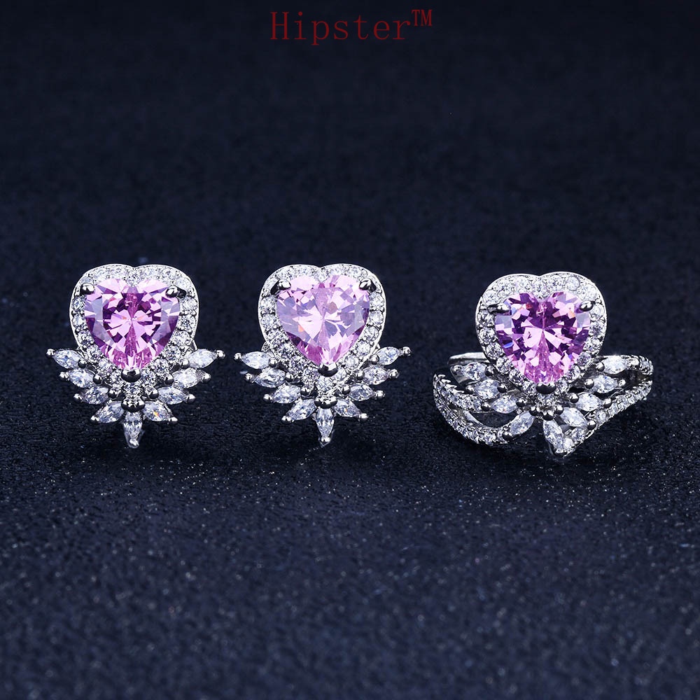 Heart-Shaped Ring Natural Fashion Sapphire Earings Set