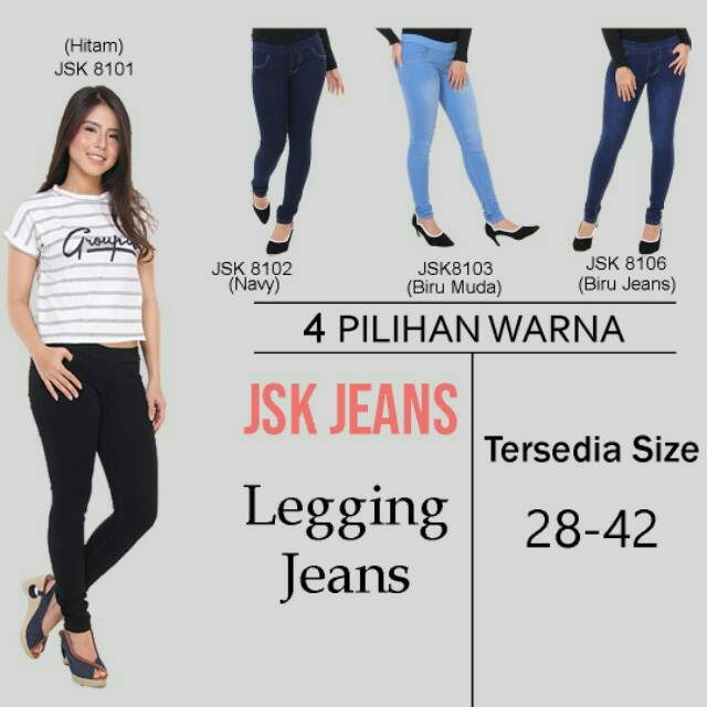 Celana Legging Pinggang Karet Jeans Wanita ( Size 28 - 42 )