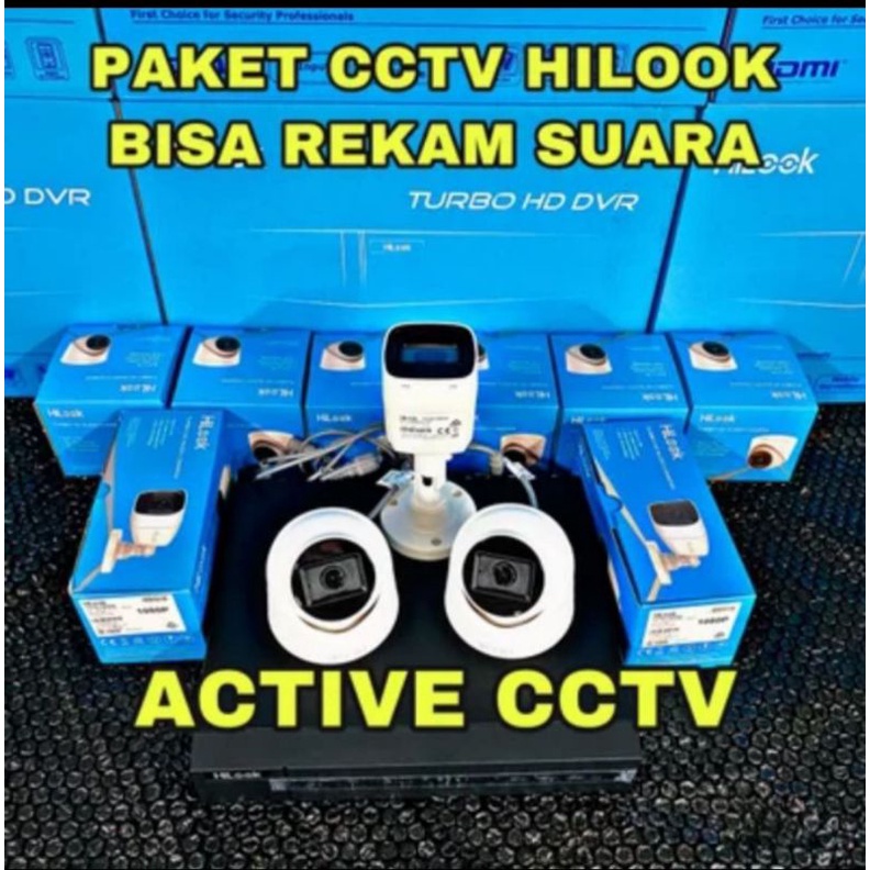 paket camera cctv 3 kamera hilook 2mp audio built in mic 4channel 4ch bisa rekam suara