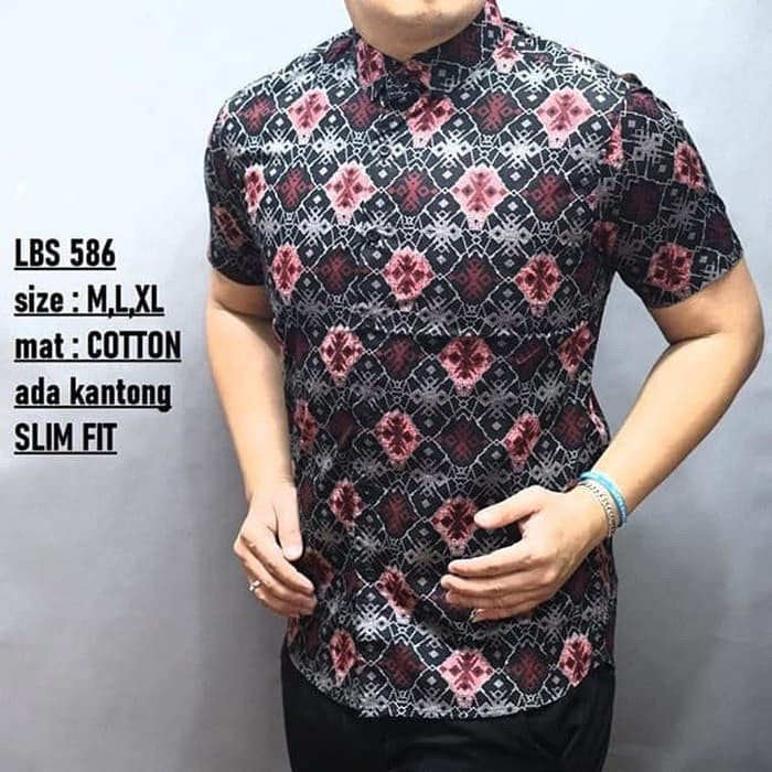 KEMEJA LENGAN PENDEK BATIK FORMAL LBS 586 BAHAN KATUN SLIMFIT