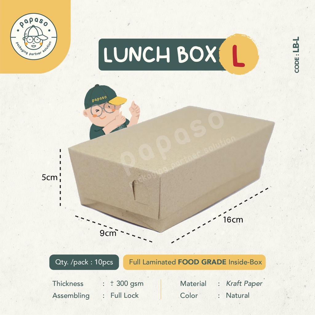 

Lunch Box -L / Box Makan (LBL) Kraft Full Laminating 1 Sisi Dalam (Min. Order 1pack/10pcs)