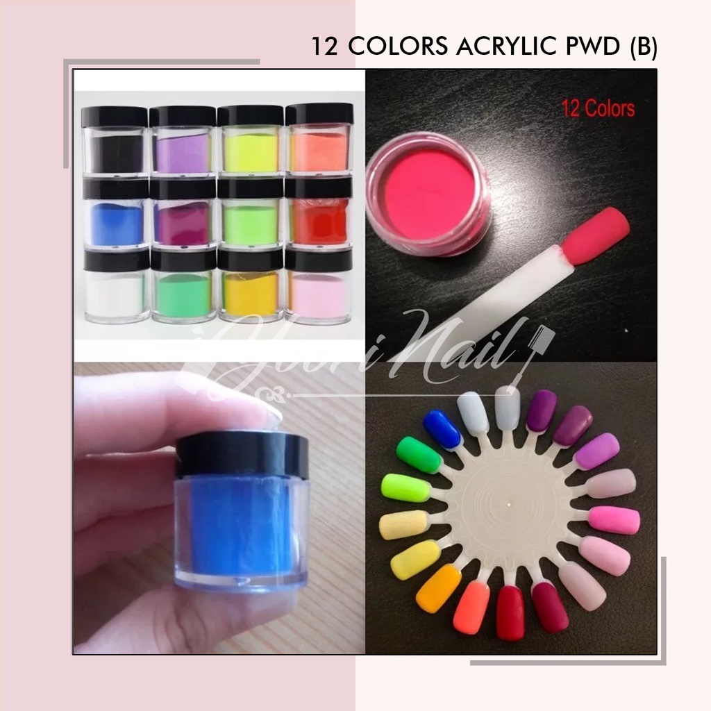 Acrylic powder set 12 warna bubuk akrilik nail art 12w