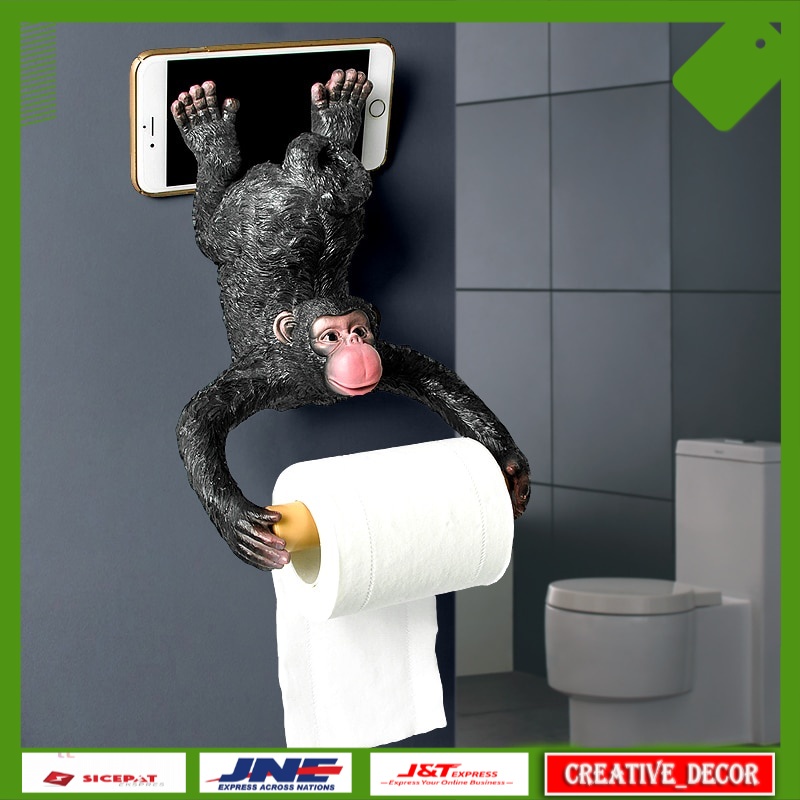 Tempat Tisu Estetik Lucu Creative Personality Monkey Toilet Paper Holder Resin Wall Mount Tissue Hol