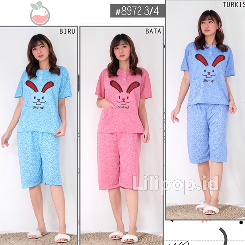 Lilipop.id  Baju Tidur Wanita 3/4 All Size Standar Shut Up Setelan Piyama BabyDoll Kaos Celana Pendek