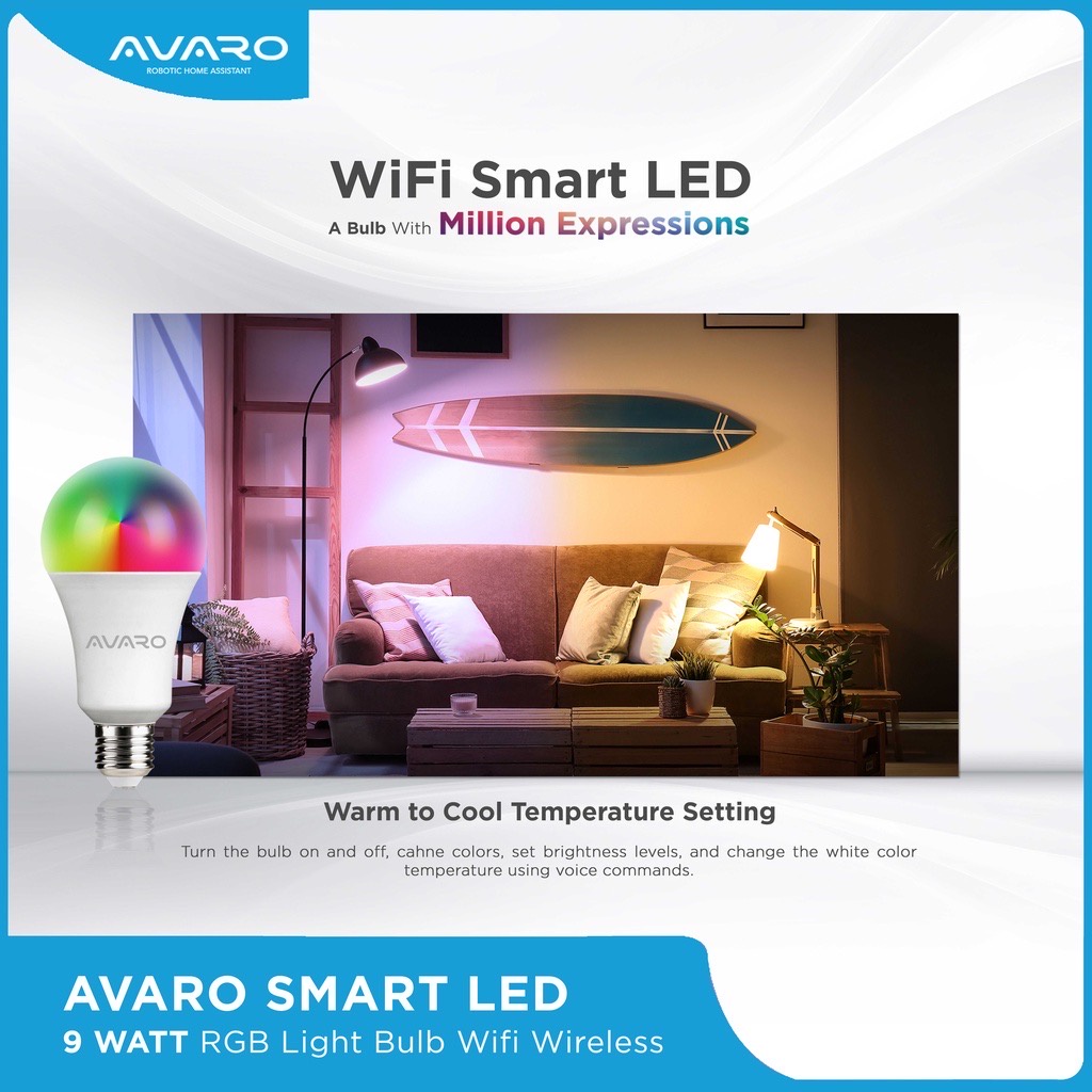 AVARO Wifi Smart LED Bulb 9W RGBWW + Wifi Bohlam Lampu Pintar Home Aut