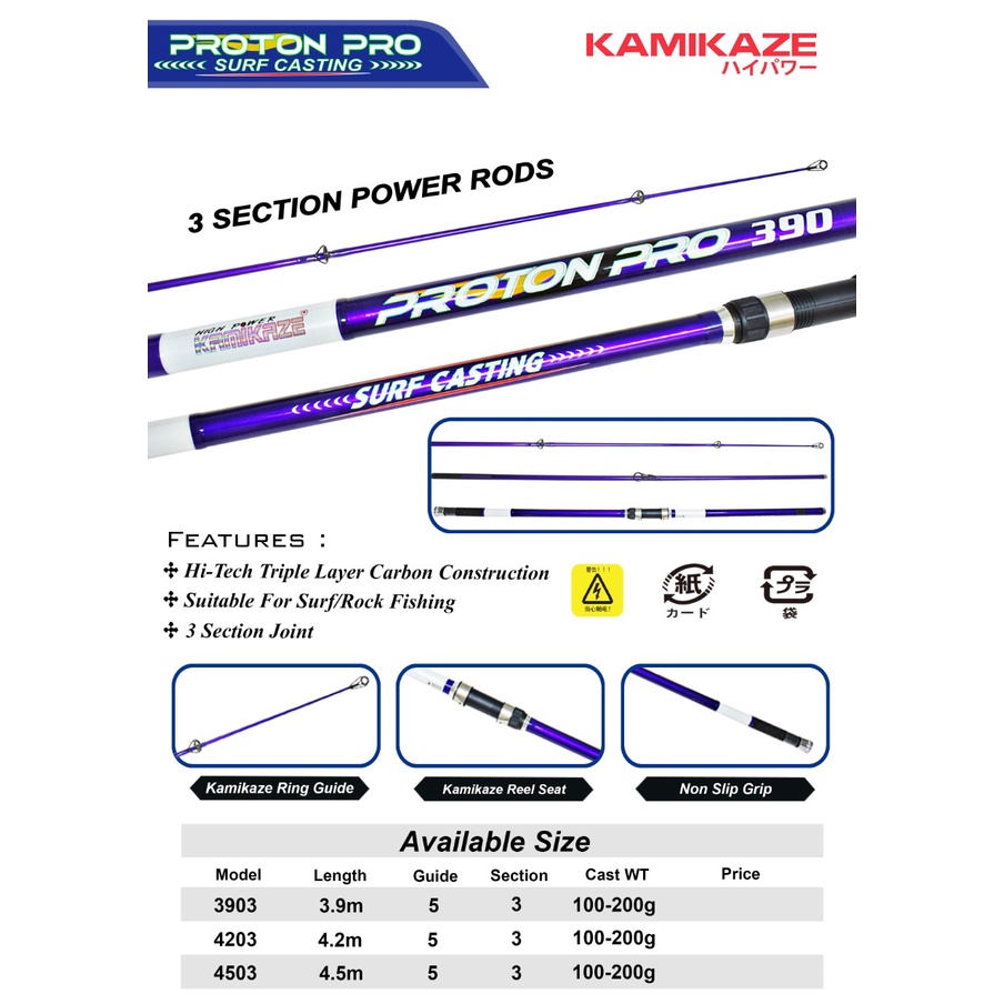 Alat Pancing Joran Pancing KAMIKAZE Proton Pro Surf Casting 3 Section Power Rods Alat Pancing Cast C