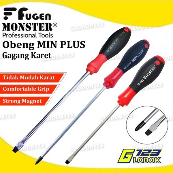 Obeng Min Plus Kembang Bolak Balik Screwdriver Magnet Gagang Karet