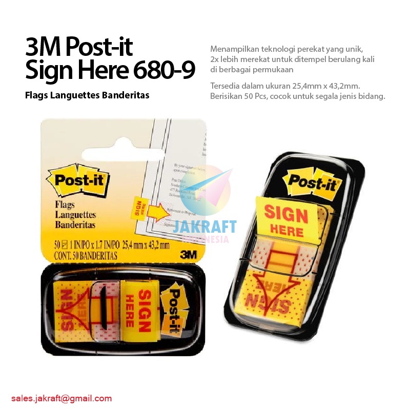 

(50 Lembar) 3M POST-IT 680-9 SIGN HERE isi 50 Sticky Note Memo Tempel Bahan Plastik