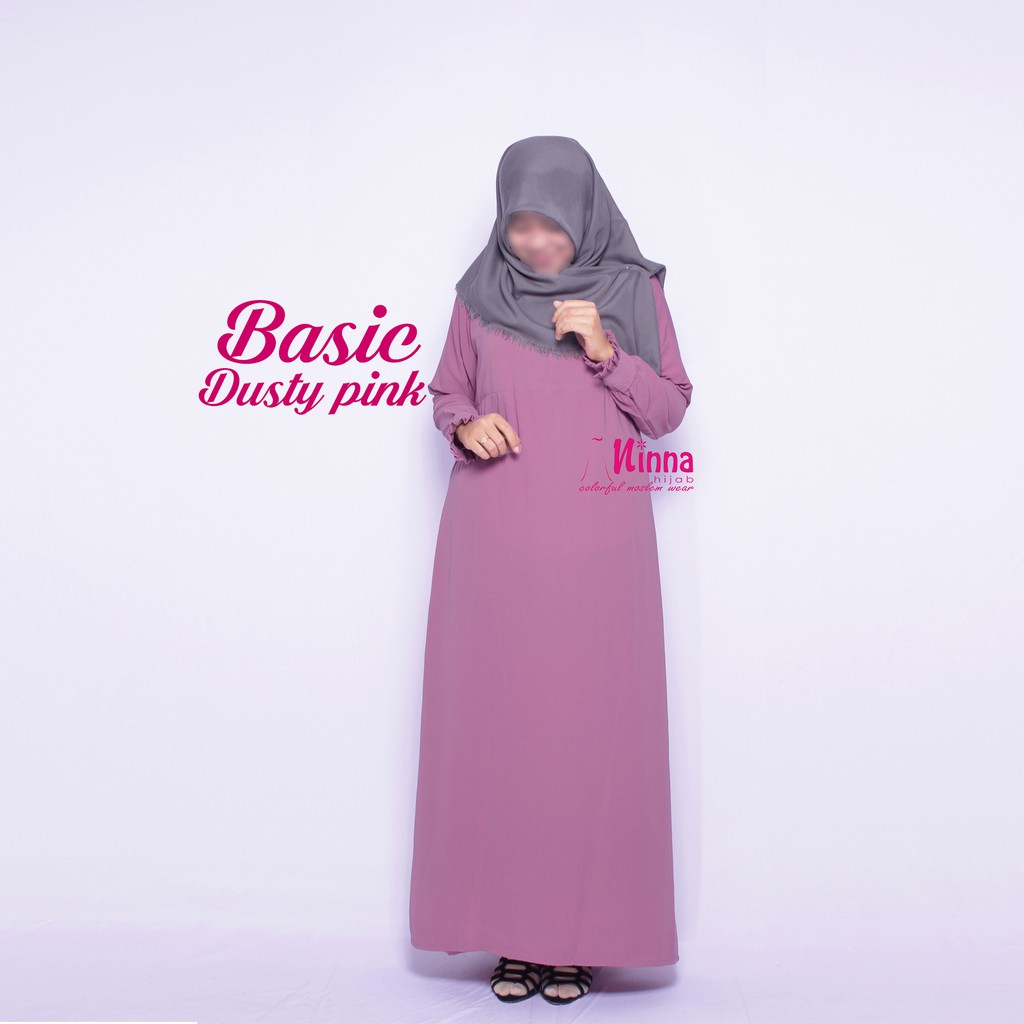 Gamis Polos Warna Dusty Pink Pink Muda Dress Wolfis Wolpeach Wolvis Solo