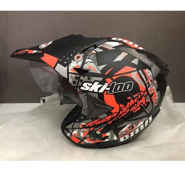 V9V3 HELM DMN SEMI CROSS 2 VISOR SKIDO TRAIL sekeren ink kyt zeus kenangan - Merah QAR