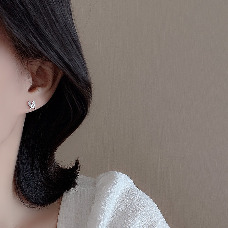 Sederhana perak sterling s925 Anting Pejantan Telinga Kelinci Zirkon Berlian kristal Emas Perhiasan Fashion Wanita Earrings