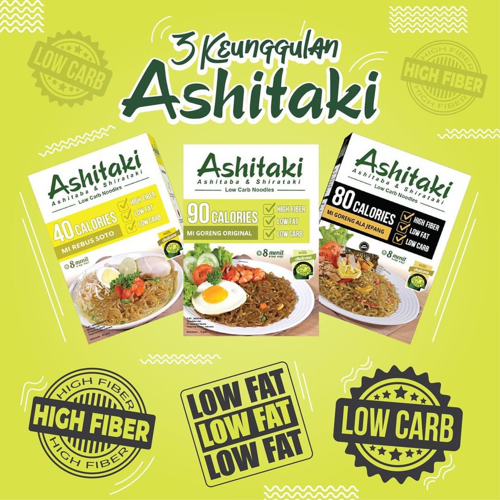 ASHITAKI Mie Shirataki - Mi Instan Diet Sehat - Ashitaba Konjac Noodle - Rendah Kalori