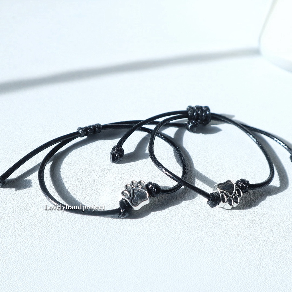 Gelang Tali Serut Couple Silver Bead Simple Korean Bracelet Karakter Keren Waterproof Tahan Lama Leopard Dadu dice Paw Peace