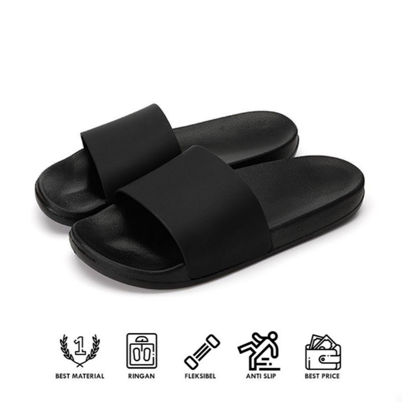 Jeeaf Footwear sandal pria slide bacis polos -plaint black