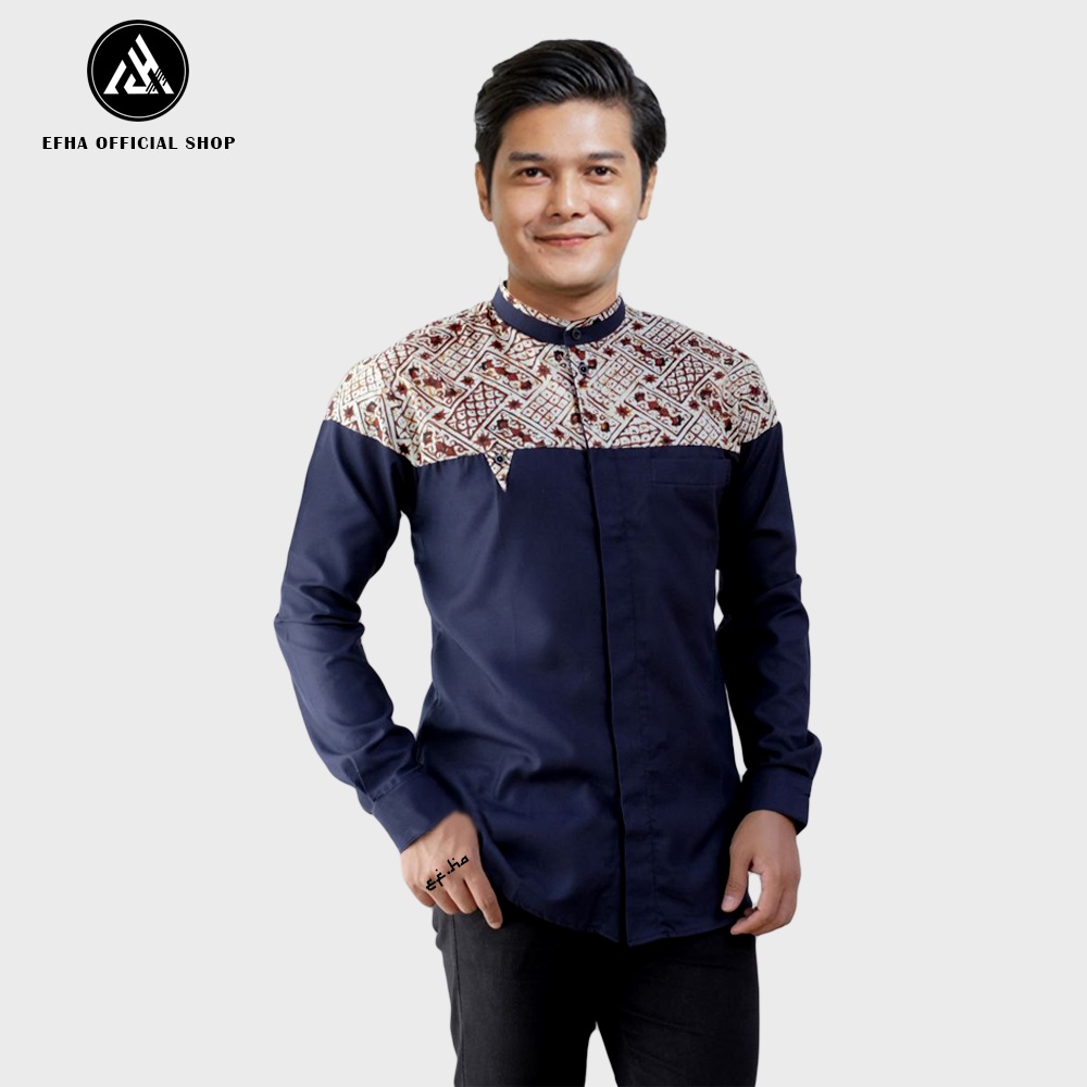 Baju koko muslim pria lengan panjang motif kombinasi