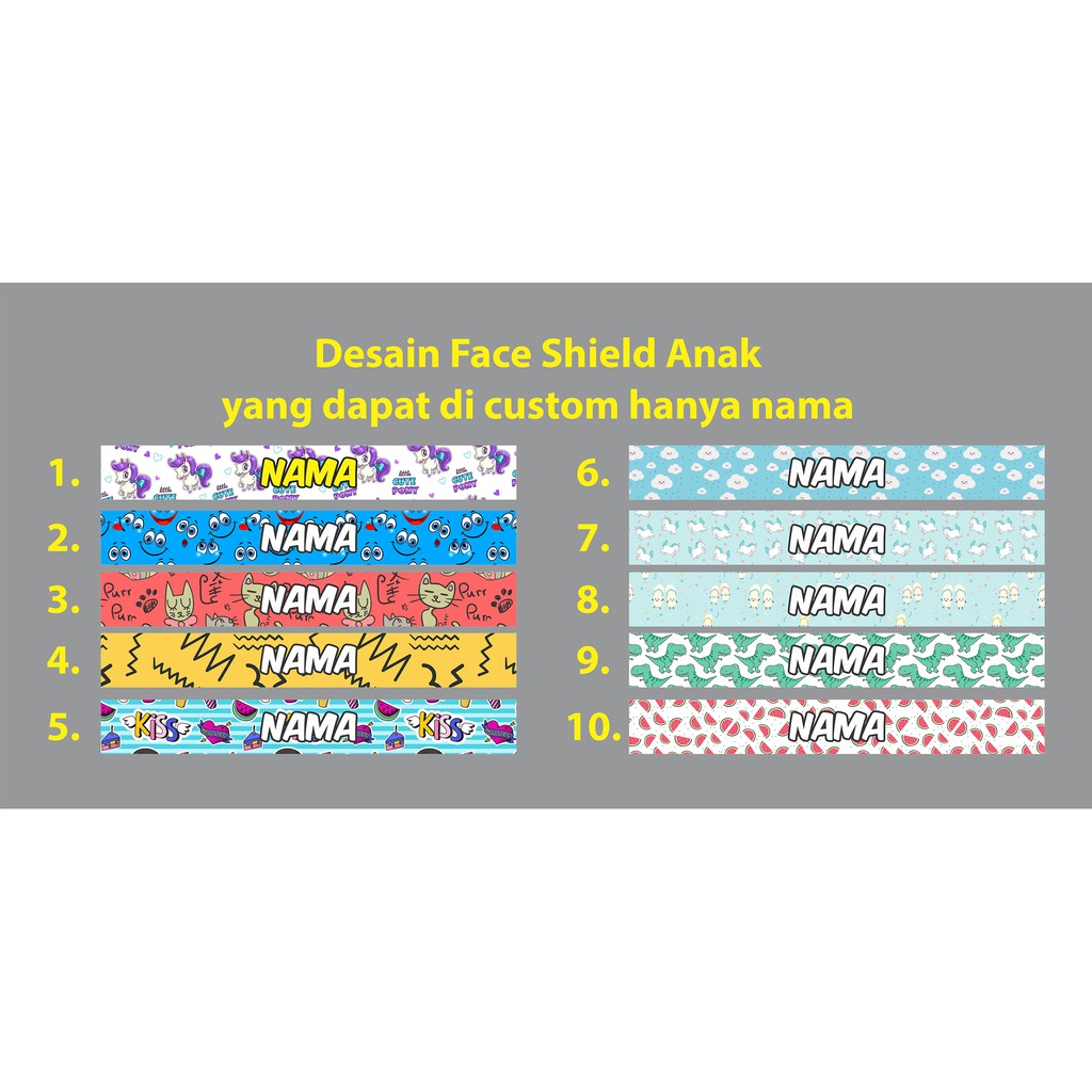 PELINDUNG WAJAH ANAK DESAIN LUCU NAMA BISA CUSTOM