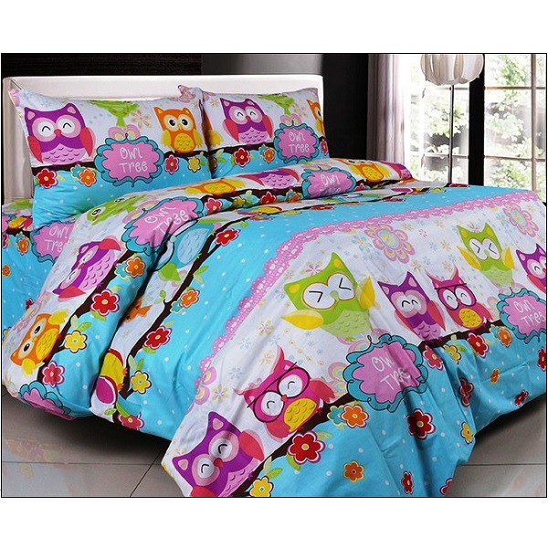 ARJUNA Set Bedcover Katun Motif Anak Owl Tree Tinggi 20