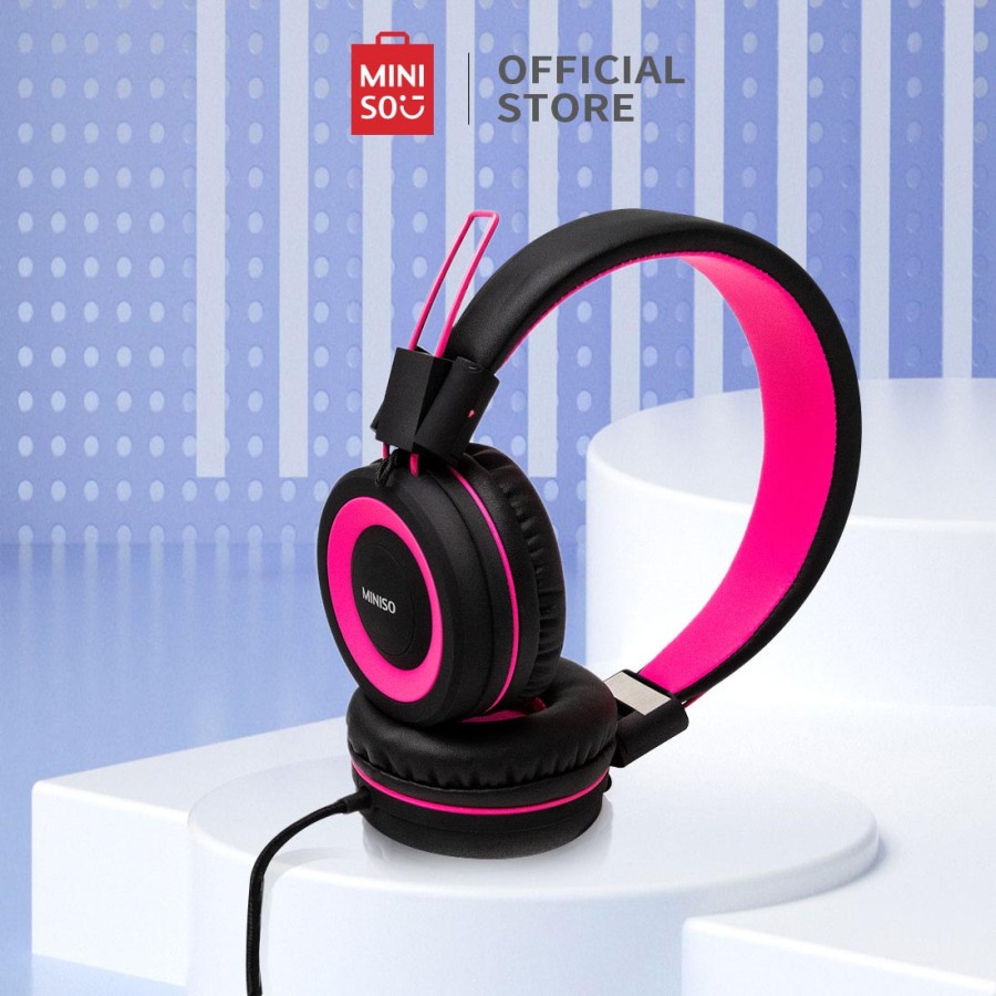 Miniso Headset Headphone Gaming Foldable Head Phone dengan Mikrofon - Pink